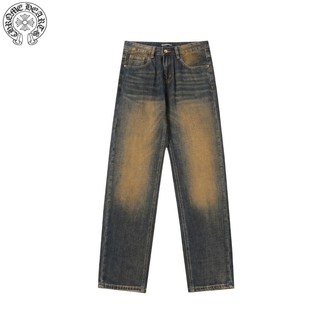 Chrome Hearts Jeans Nostalgia24New Cross Hardware Couple Style Washed Stretch Jeans Autumn Winter New Unisex Loose Casual Wide Leg High Waist Pants