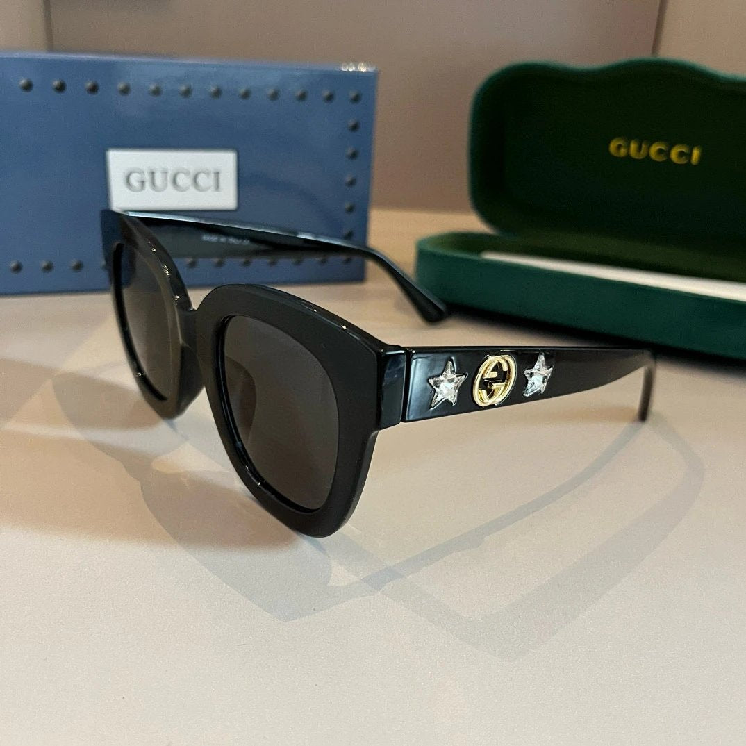Gucci Sunglasses Five-Pointed Star Embellished Temple Sunglasses Slimming Non-Prescription Driving Beach Fishing Unisex Couple Style UV Protection25ss New Sports Casual Versatile