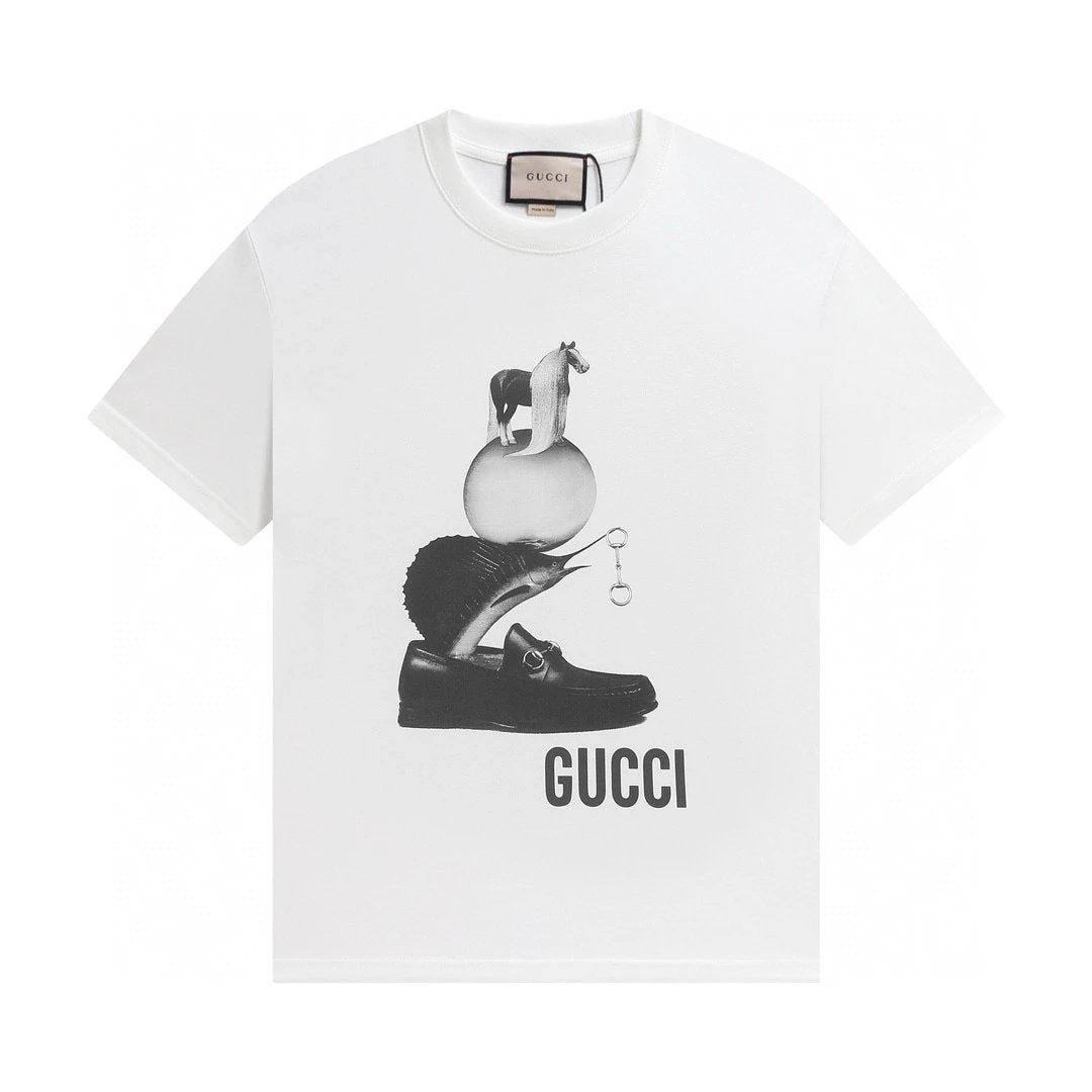 Gucci T-shirt Chest Leather Shoe Pattern Print logo round Neck Short Sleeve25ss New Pure Cotton Unisex Style T T-shirt OS Loose Fit Base Shirt Top Half Sleeve T-Shirt