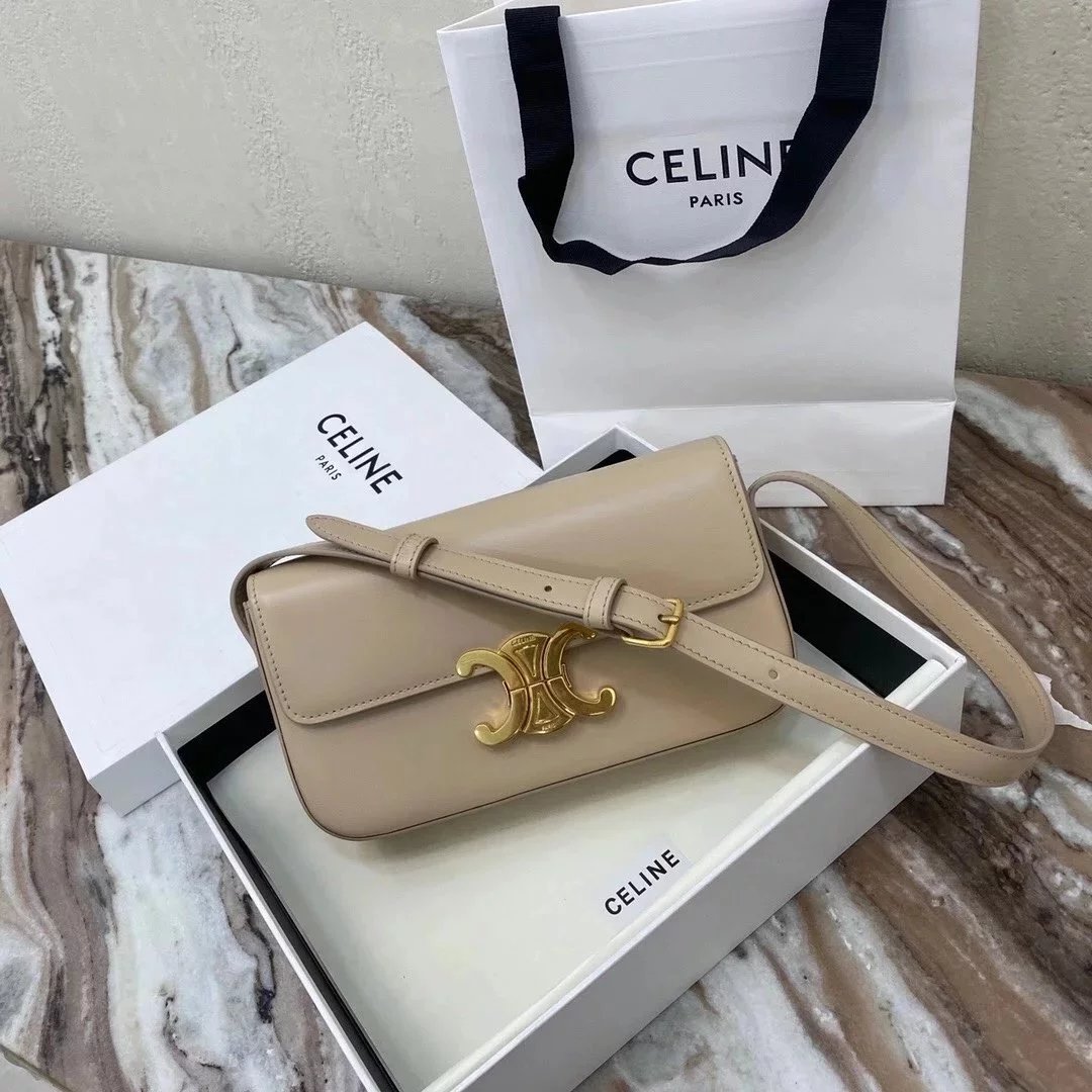 Celine women's bag Top version 【Original Leather】2021Spring and Summer New Arc De Triomphe Underarm Bag Celin*Women's Bag TRIOMPHECANVAS Underarm Bag Cow Leather Backpack Logo Printed Sheepskin Lining Underarm Bag Leather Shoulder Strap Shoulder Back19414