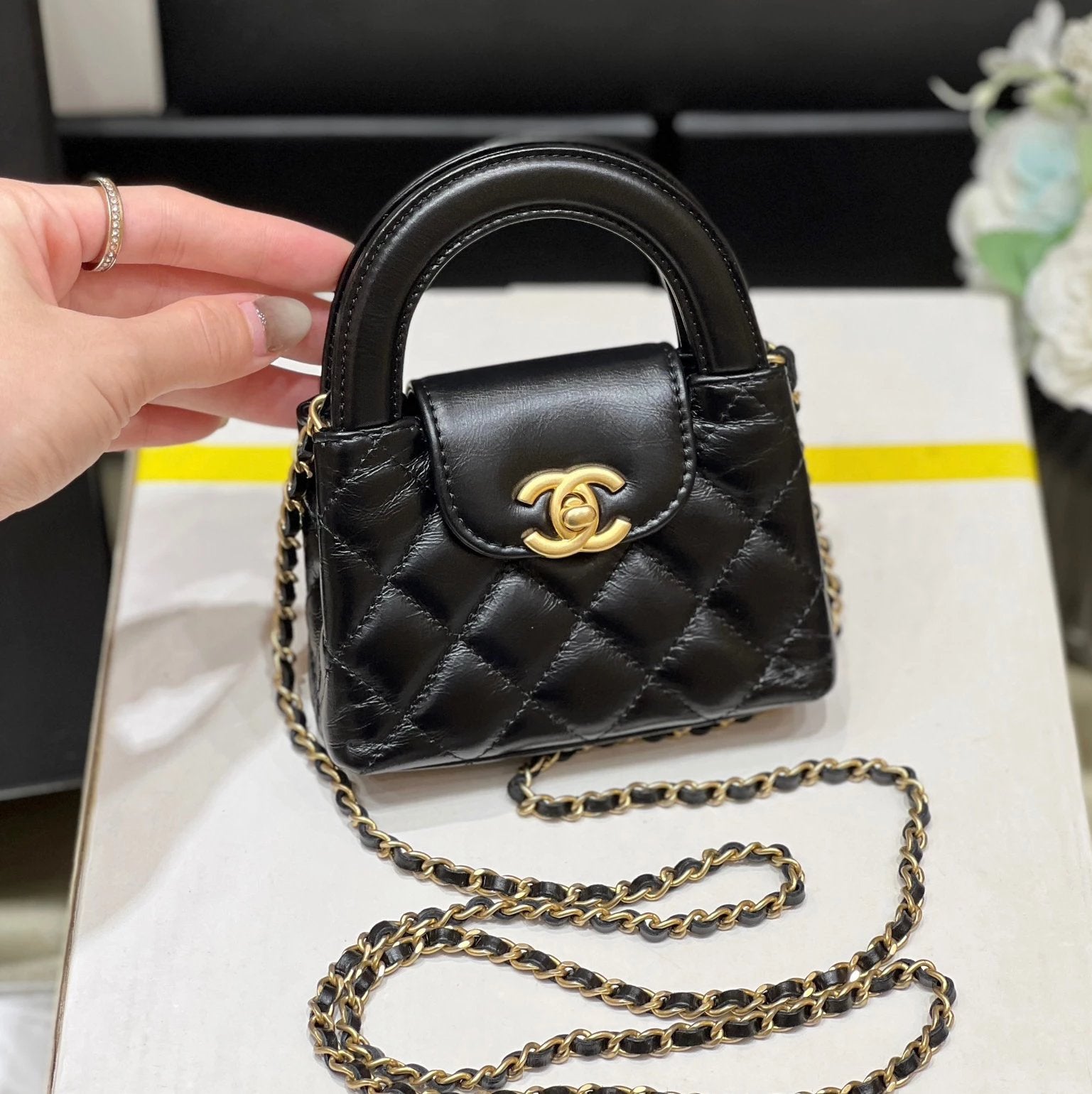 Chanel Women's Bag Top version 【Original Leather】New Women's Bag24PNanoKelly Bag Purple Cream Blue New Color Genuine Leather Women's Shoulder Messenger Bag Handbag Chain Bag2024Camellia New Women's Bag Kelly kelly Mobile Phone Bag Medium AS4416mini Small