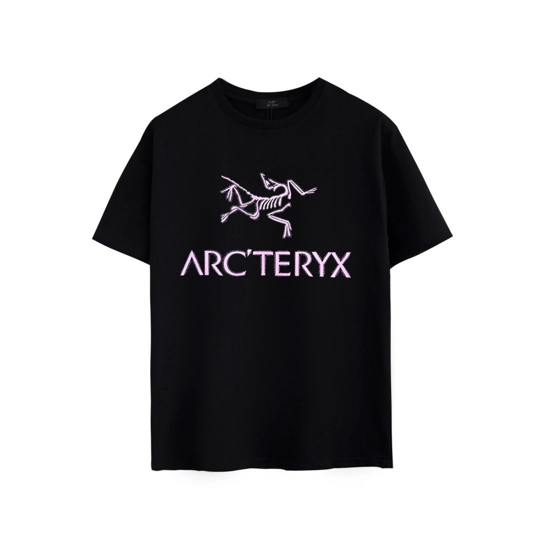 Arc'teryx T-shirt Pink Skeleton Letter Print on the Chest logo round Neck Short Sleeve25ss New Pure Cotton Unisex Style T Casual T-Shirt Base Layer Shirt OS Loose Fit Half Sleeve Top Plus Size
