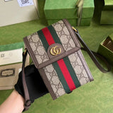 Gucci Men's Bag Top version 【Original Genuine Goods Leather】New Brand New Fashion Series Mobile Phone Bag Messenger Bags Shoulder Bag Men's and Women's Bags Ophidia Presbyopic Mobile Phone Bag11cm Model：696056