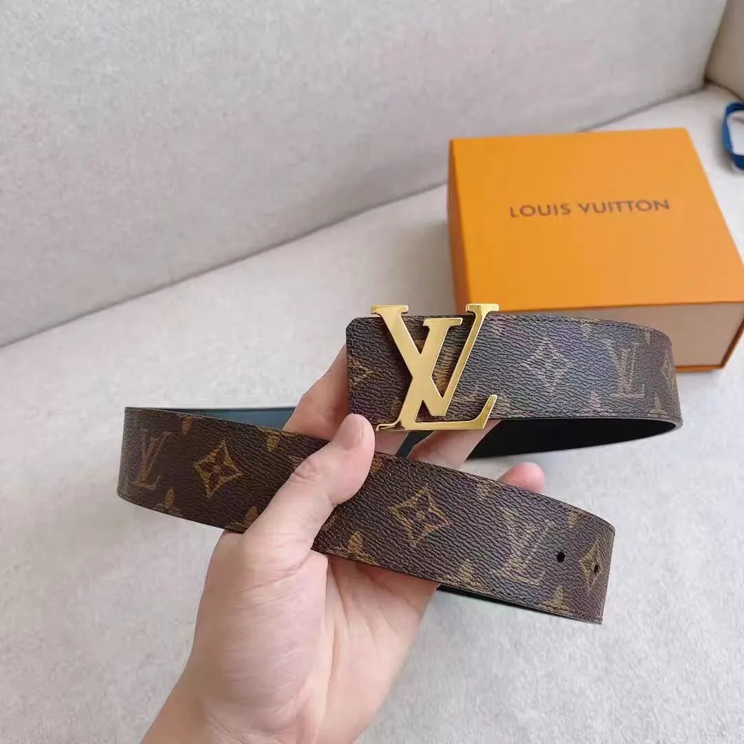 Louis Vuitton LV Belt Belt Men's Light Luxury Cowhide Pant Belt Big Brand High-Grade Fine Steel Letter Buckle Business Casual All-Match Genuine Leather Belt