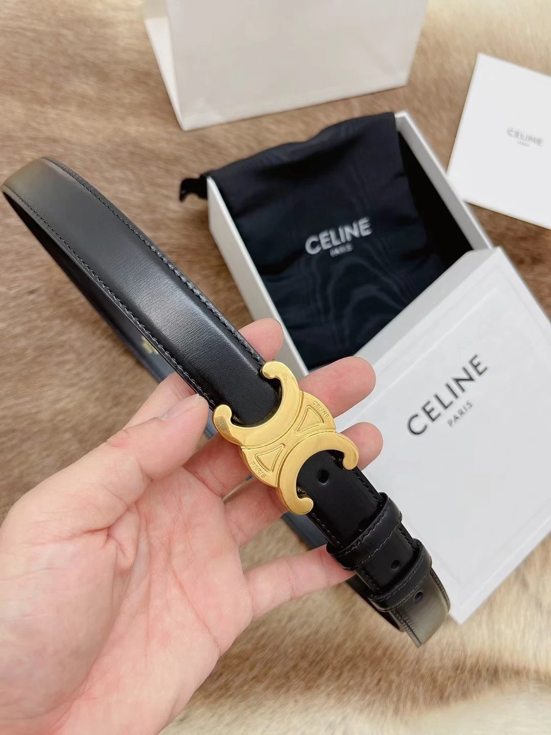 Celine Belt Top version First Layer Cowhide Counter Version Celine Belt Female Arc De Triomphe Fashion All-Match Leather Jeans Suit Jacket Dress Thin Belt Same Style Belt『Level Surrogate Shopping』2.5Women's More than One Colors Imported Cowhide Belt Retro