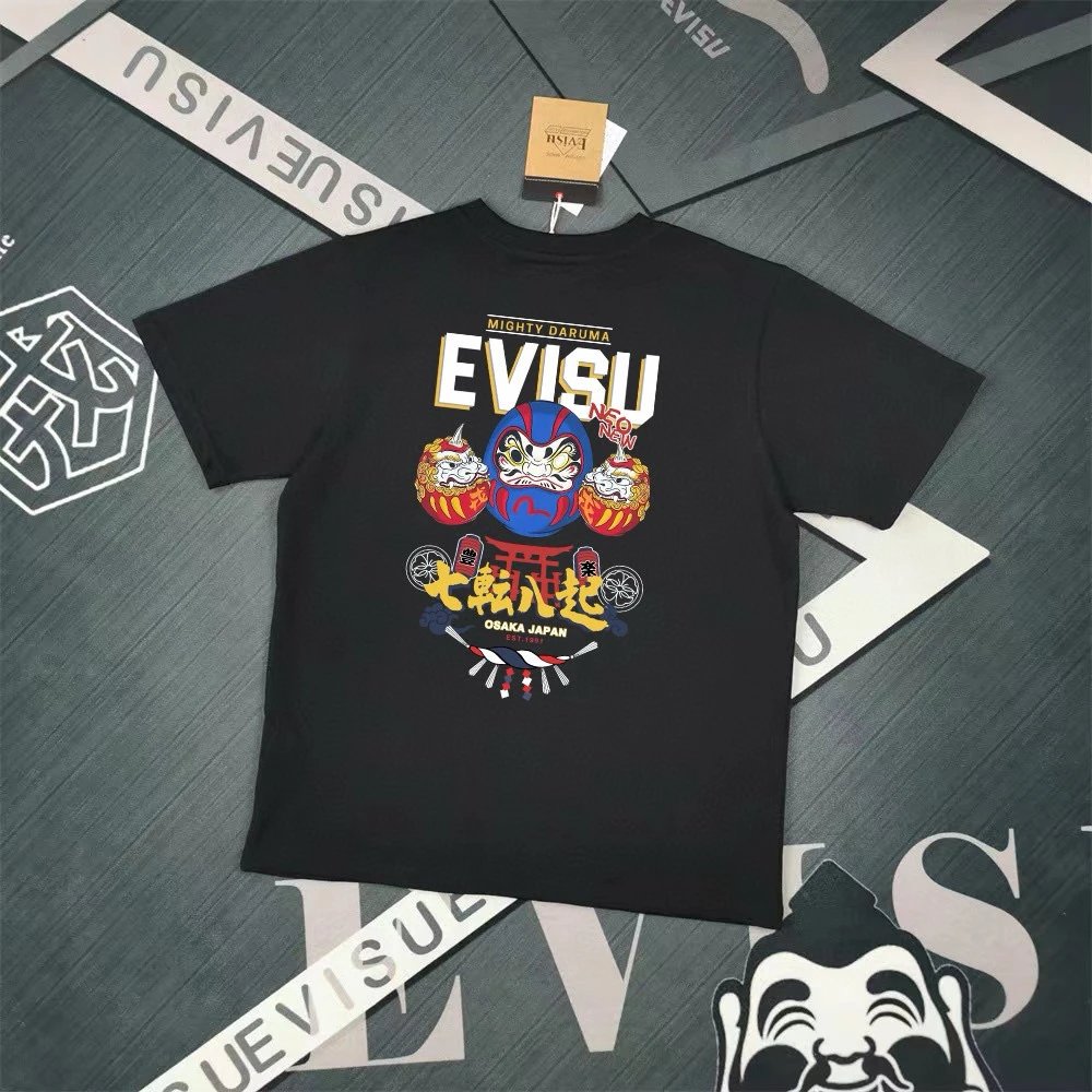 Evisu T-shirt Top Version Counter Same Style Cotton Short Sleeve T T-shirt Men's and Women's Loose Summer Base Casual Half Sleeve