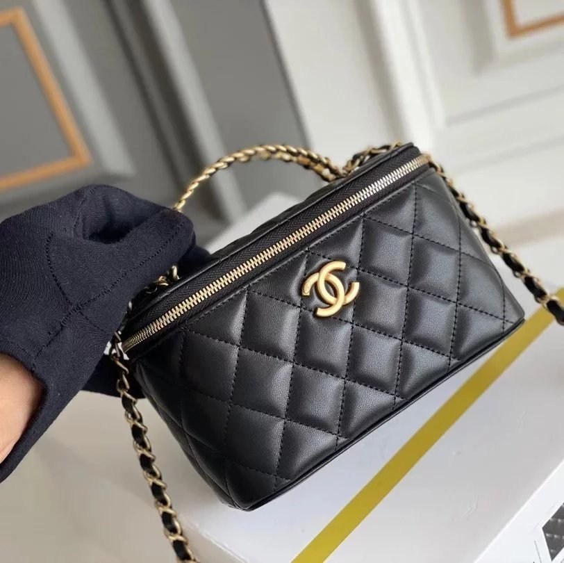 Chanel Women's Bag Top version 【**Original Leather】New Letter Hollow Handle Cosmetic Bag Long Box Bag Cosmetic Case Box Bag Handbag Shoulder Bag Messenger Bag Caviar Cowhide Original Sheepskin Leather Women's Bag Intrazone Mirror Bag Mobile Phone Bag Stor