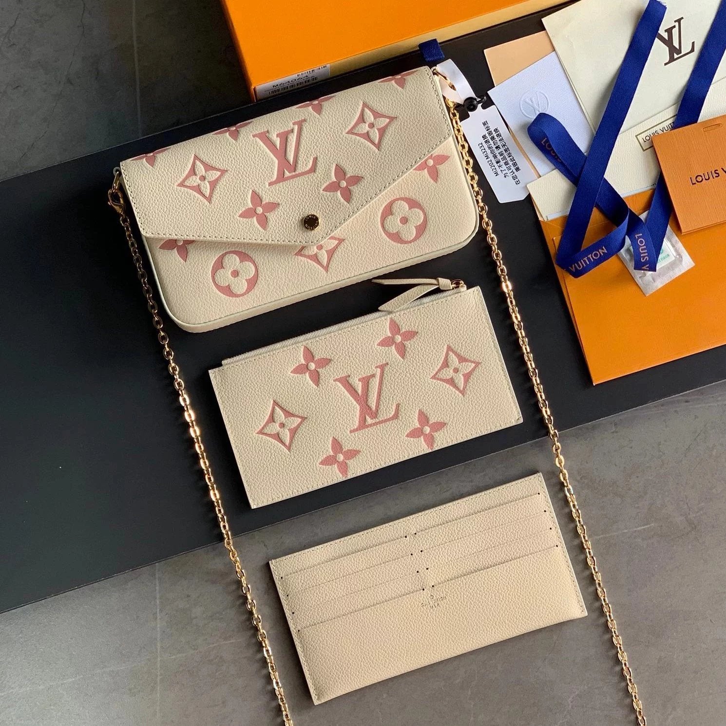 Louis Vuitton LV Women's Bag Top version New felicie Presbyopic Three-in-One Mahjong Bag Envelope Package Clutch Card Holder Wallet Mobile Phone Bag Chain Bag Crossbody Women's Shoulder Bag M61276M640648135981759