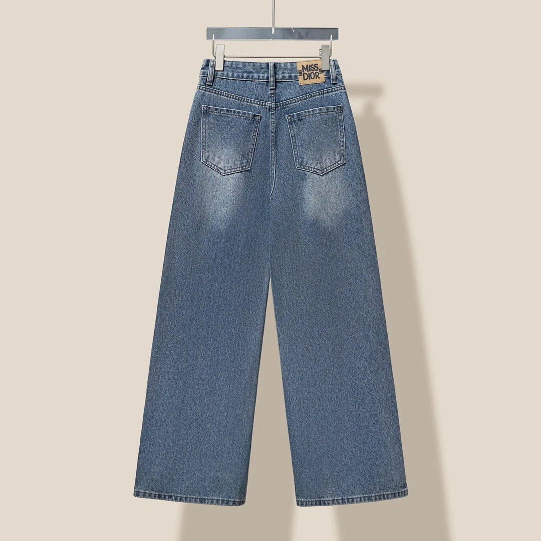 Dior Jeans Pocket Letter Towel Embroidery Straight Leg Jeans Long Pants Unisex Chocolate