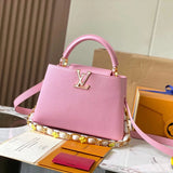 Louis Vuitton LV Women's Bag Top version 【Super Original Leather】2024New Version CAPUCINESBB Small Size Handbag Shell Bag Shell Button Upgraded Hardware Litchi Pattern Cowhide Portable Shoulder Messenger Bag M23288M23363