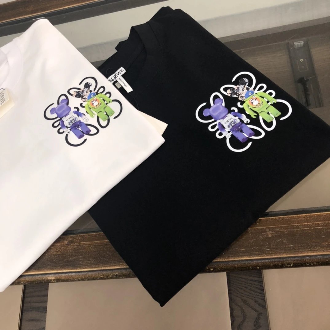 LOEWE T-shirt Back Machine Bear Print logo round Neck Short Sleeve25ss New pure cotton T Unisex T-Shirt OS Loose Fit Base Shirt Top Half Sleeve T-Shirt