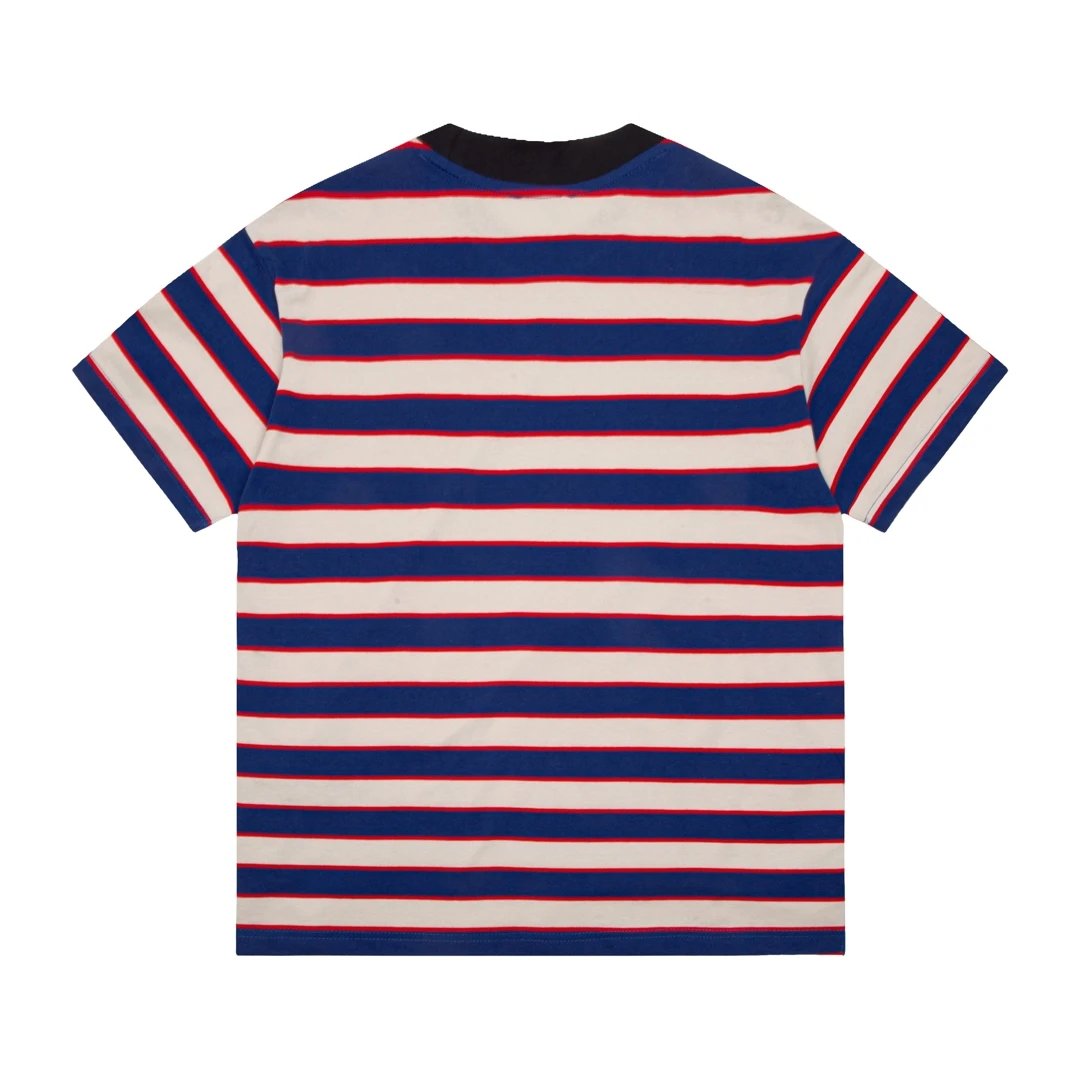 PRADA T-shirt Pocket Logo Striped Crew Neck Short Sleeve25ss New Pure Cotton Unisex Style T T-shirt OS Loose Fit Base Shirt Top Half Sleeve T-Shirt