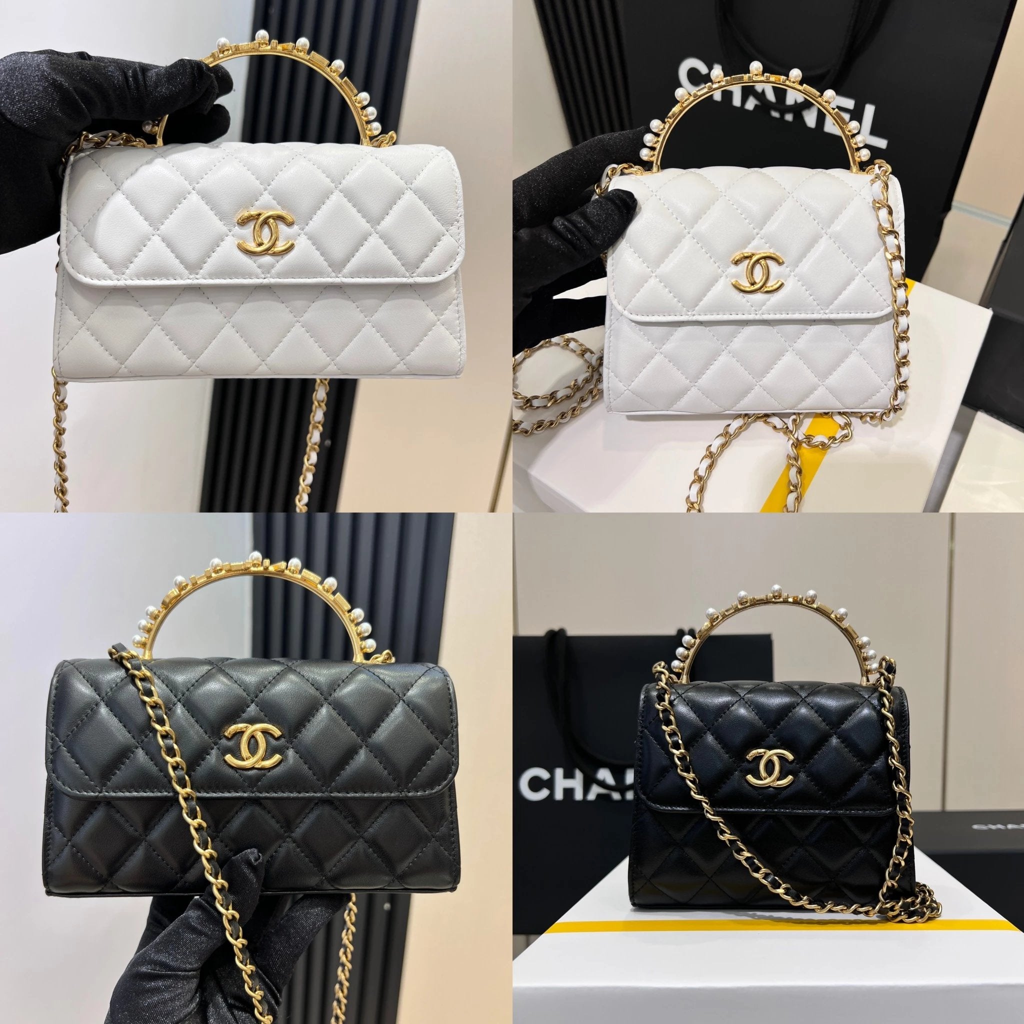 Chanel Women's Bag Top version 【**Original Leather】23B Metal Letter Pearl Wrist kelly Package Pearl Bag。Wrist Small Waste Bag Dinner Bag Handbag Mobile Phone Bag Women's Bag