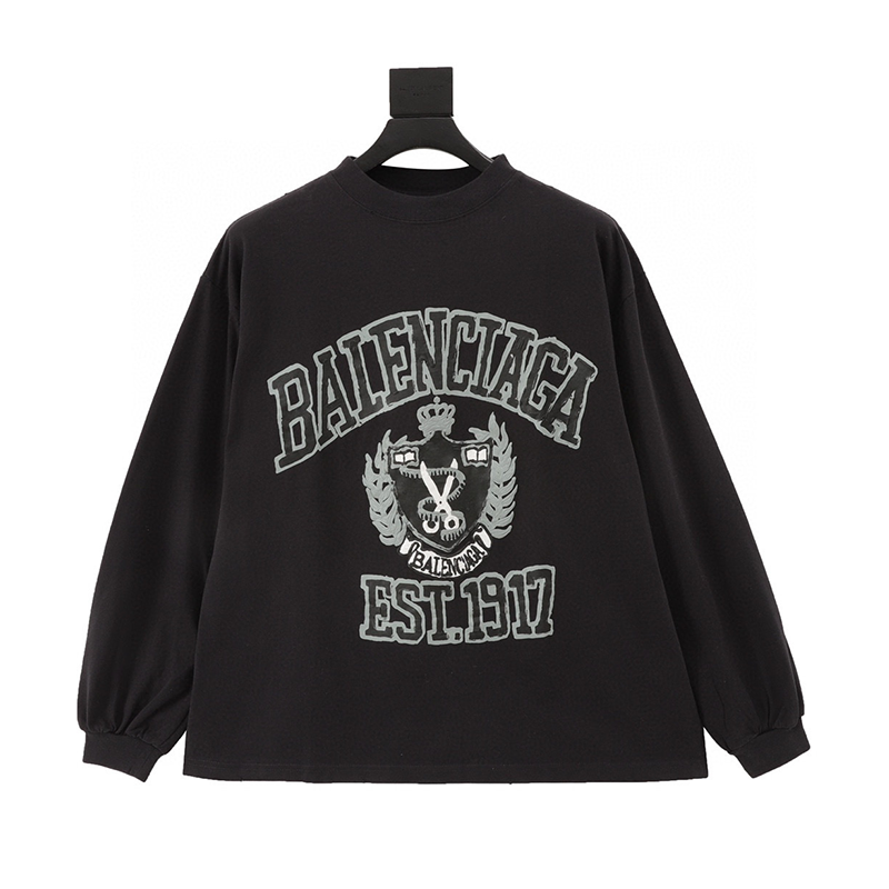 Balenciaga Hoodie Foam Scissors Crown Heavy Industry Washed Old Long Sleeves T T-shirt for Men and Women