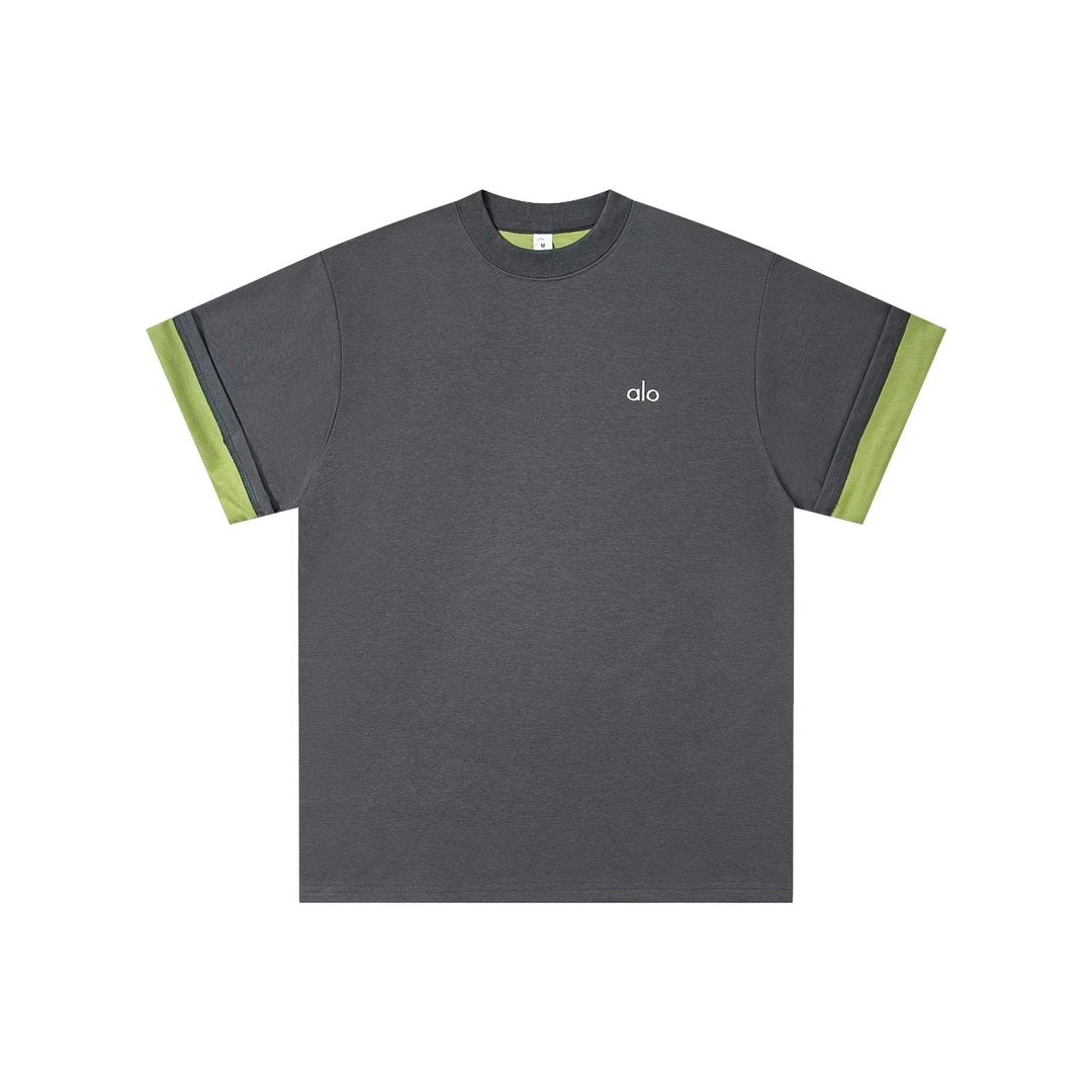 Alo Yoga T-shirt Chest Silver Stereo Logo logo round Neck Short Sleeve25ss New pure cotton T Unisex T-Shirt OS Loose Fit Base Shirt Top Half Sleeve T-Shirt