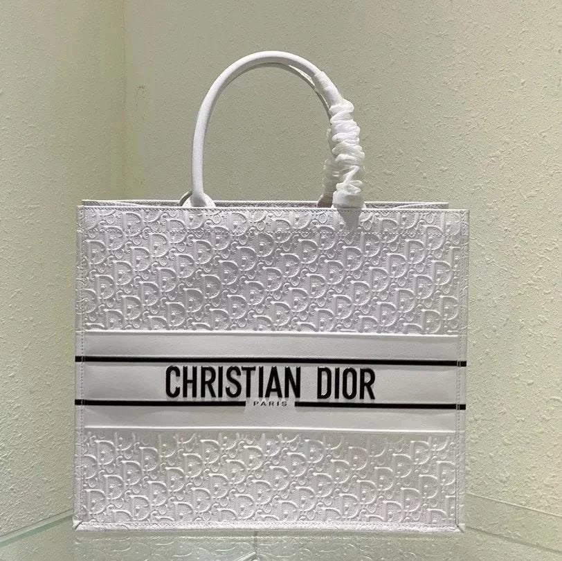 Dior Women's Bag Top version 【Original Leather Quality】2022New Full Leather Tote Bag booktote Imported Calfskin Oblique Printed White Black Cowhide Tote Handbag Shopping Bag Mummy Bag Women's Bag