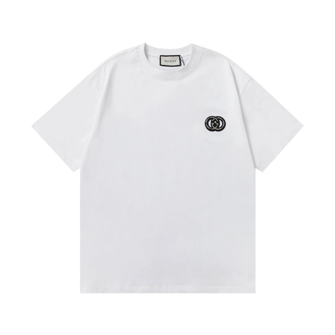 Gucci T-shirt Double G Alphabet Towel Embroidery Logo Logo Crew Neck Short Sleeve25ss New Pure Cotton Unisex Style T T-shirt OS Loose Fit Base Shirt Short Sleeve T-Shirt Top