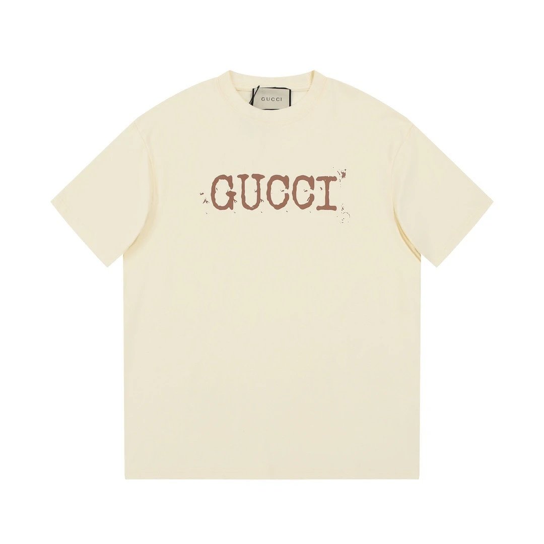 Gucci T-shirt GG Minimalist Slogan Letter Spray Paint Dot Print logo round Neck Short Sleeve25ss New Pure Cotton Unisex Style T T-shirt OS Loose Fit Base Shirt Top Half Sleeve T-Shirt