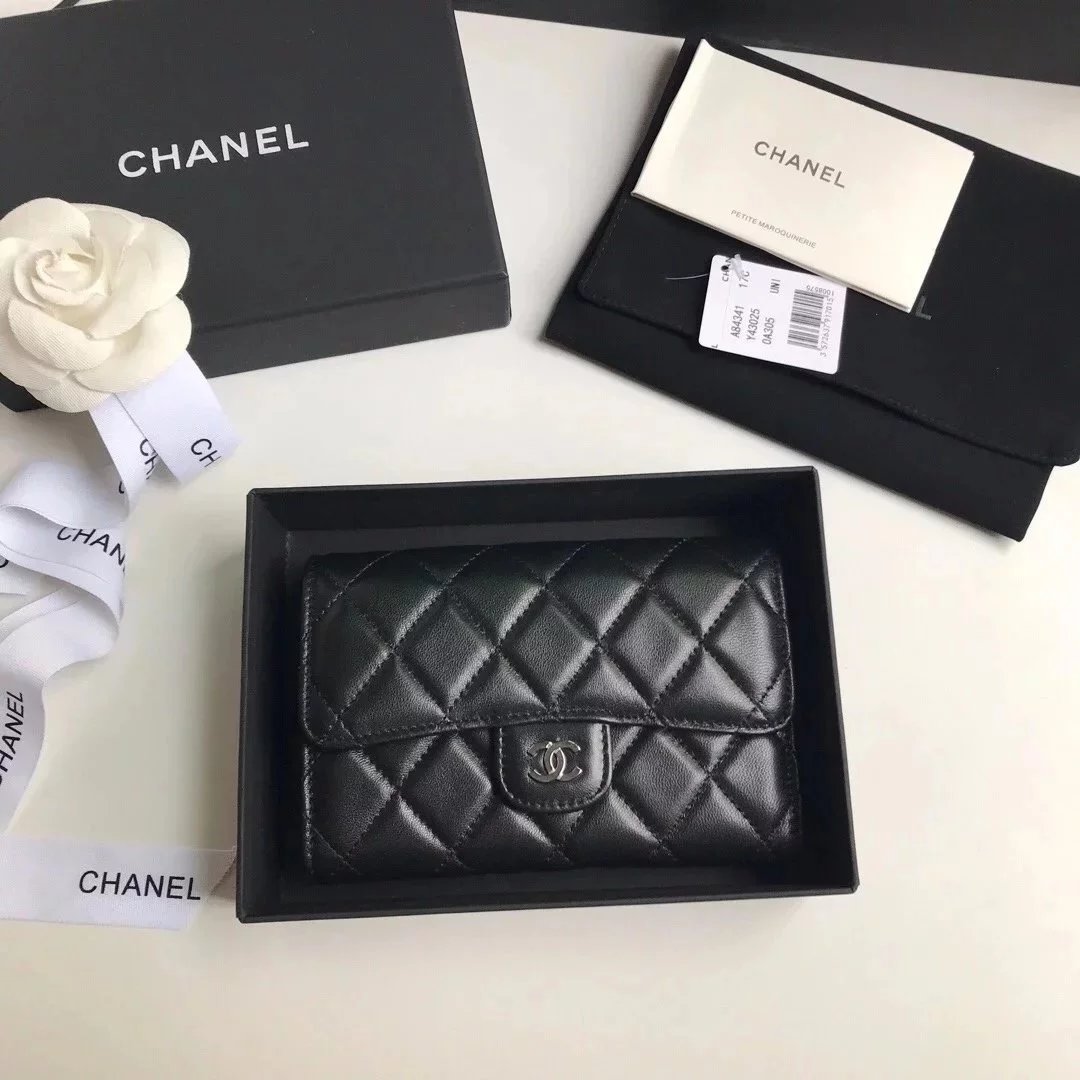 Chanel Wallet Top version 【Original Genuine Goods Leather】Women's Wallet Medium Three-Fold Wallet Caviar Cowhide Original Sheepskin Women's Wallet Card Holder Coin Purse Model Number A84341