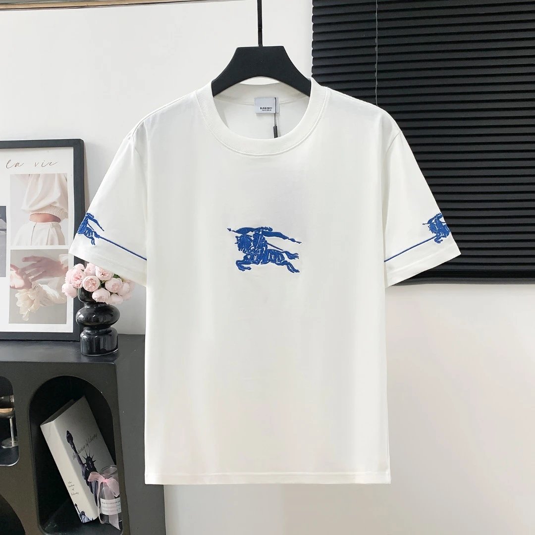 Burberry T-shirt Chest Knight Embroidery logo round Neck Short Sleeve25ss New Pure Cotton Unisex Style T Casual T-Shirt Base Layer Shirt OS Loose Fit Half Sleeve Top Plus Size