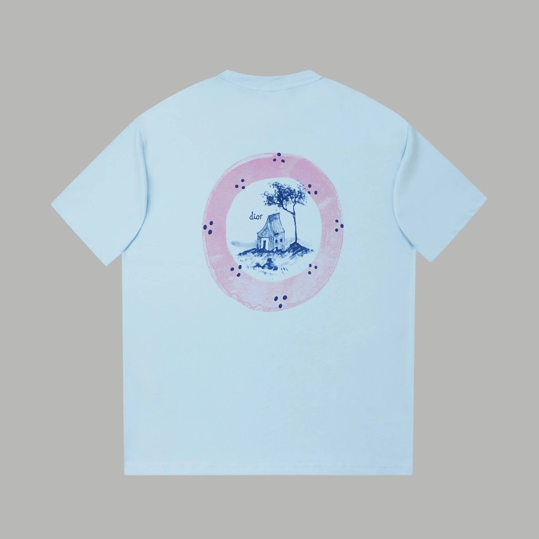 Dior T-shirt Back House Print logo round Neck Short Sleeve25ss New pure cotton T Unisex T-Shirt OS Loose Fit Base Shirt Top Half Sleeve T-Shirt