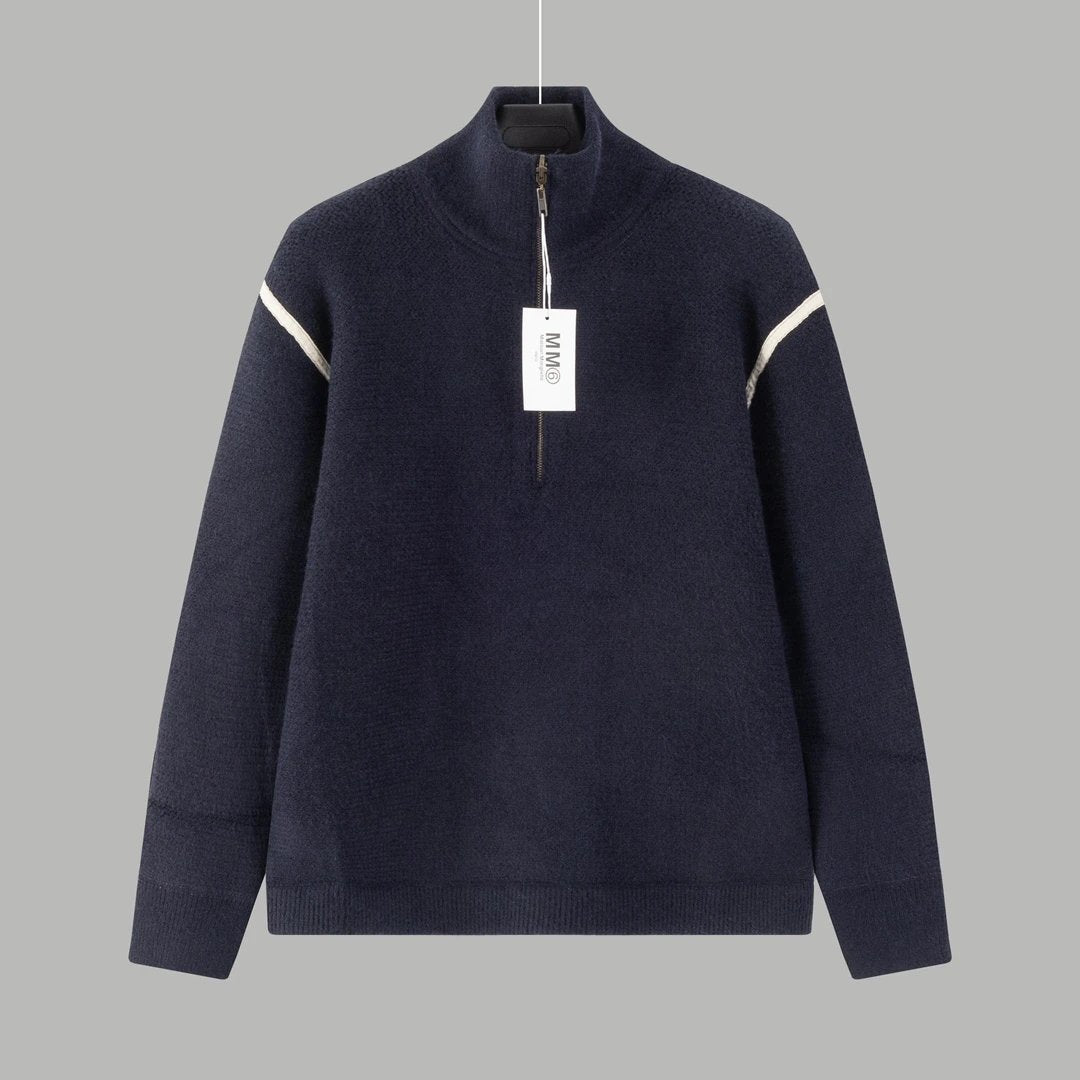 Maison Margiela Sweater Denim Patch Sleeve Half-Zip Pullover Sweater Long Sleeve Thickened Lazy Style OS Loose Fit Unisex Knit Top Jacket Versatile Casual Wearable Inside and Outside