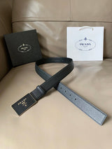 PRADA Belt Top version New Original Order Genuine Belt Men's Pin Buckle Belt Business Casual Cross Pattern Black Coffee Double-Sided Pure Original Leather Imported from Italy Cowhide Leather