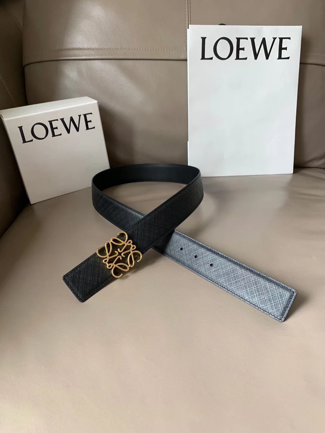 LOEWE Belt Top version Belt Genuine Cattlehide Leather Surface Original Single Original Single Double-Sided First Layer Original Cowhide4.0Men's Leather Belt Man's Belt Men's Belt Business Casual Pants Belt Men's Business Casual Belt Belt Men's High-End B