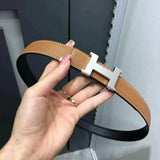 Hermes Belt Top version High Quality Women's Belt First Layer Calfskin Double-Sided Letters h Buckle Casual All-Match Belt2.4cm