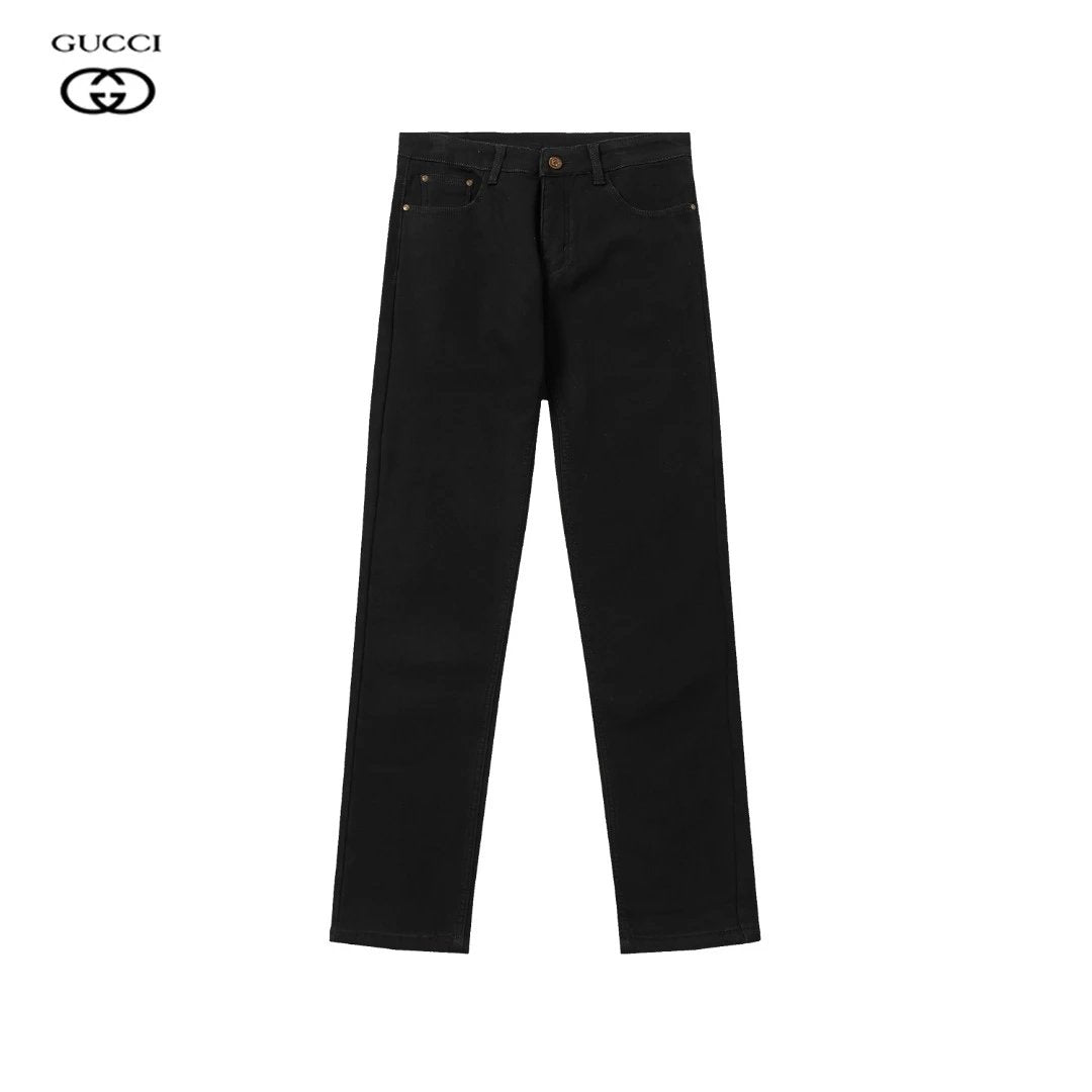 Gucci Jeans 2024Autumn Winter New Slim Fit Jeans Long Pants with Back Waist Leather Label logo Straight Leg Jeans Autumn Winter New Unisex Loose Casual Wide Leg High Waist Pants