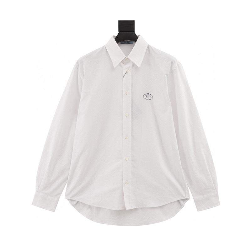 PRADA Shirt  Round Embroidered Long-Sleeved Shirt for Men and Women