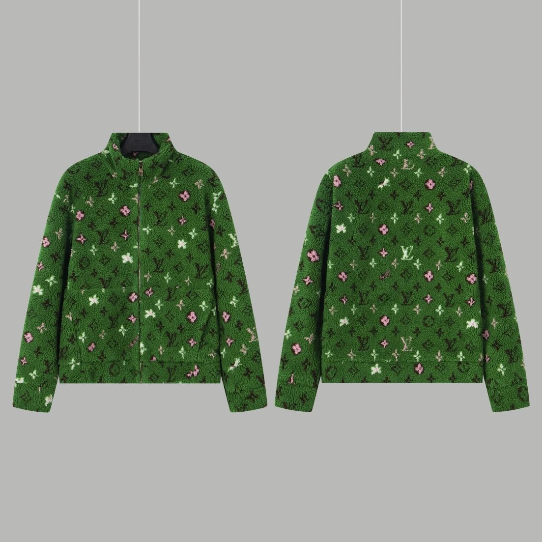 Louis Vuitton LV Jackets Pharrell x Fendi Collaboration Green Shearling Teddy Jacket Unisex Autumn Winter New Sports Casual Loose Fit Versatile