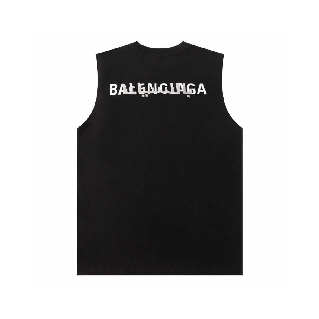 Balenciaga T-shirt Front and back letter embroidery logo Sleeveless Short Sleeve Sleeveless Vest25ss New Pure Cotton Unisex Base Shirt T T-shirt OS Loose Fit Half Sleeve T-Shirt
