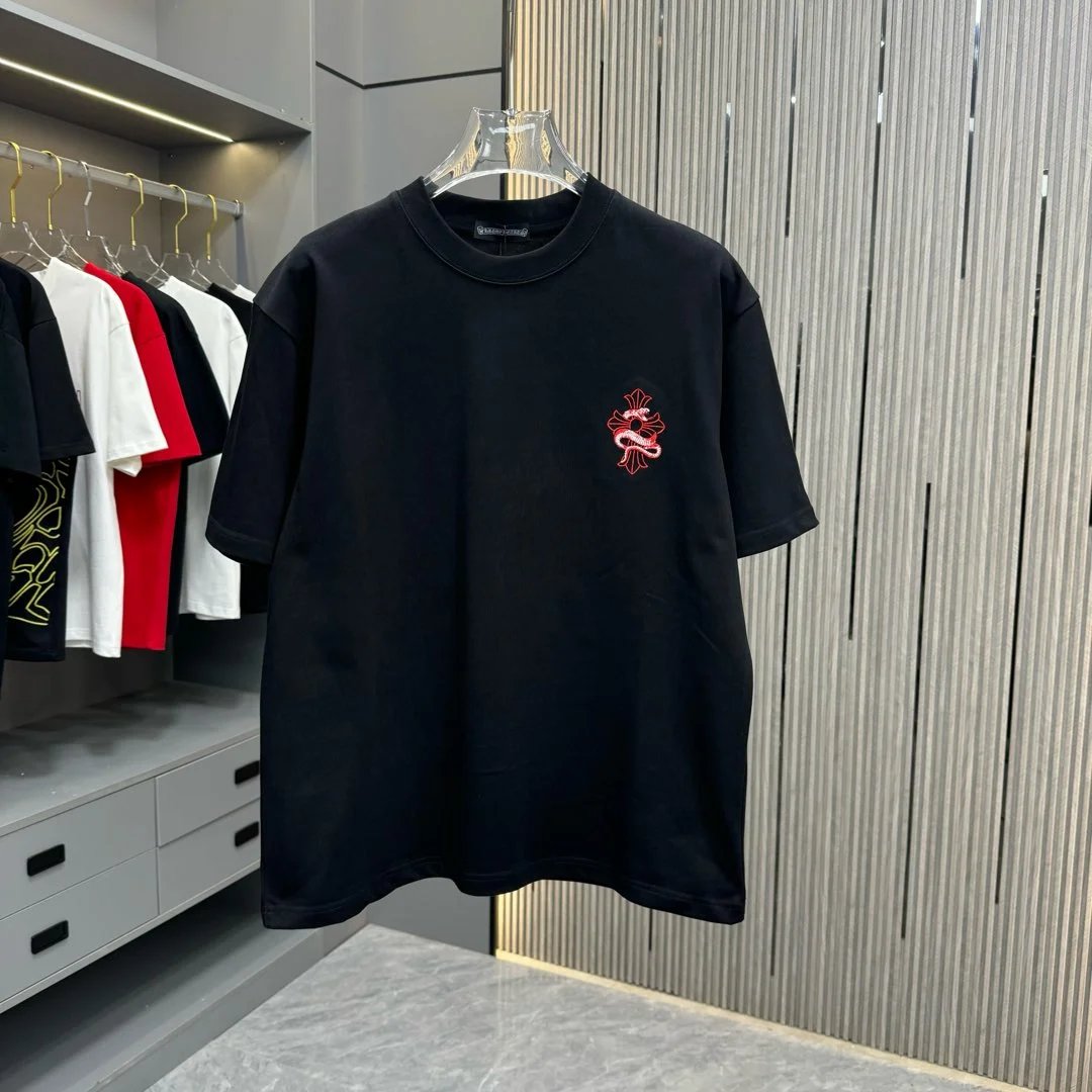 Chrome Hearts T-shirt Back Snake Embroidery logo round Neck Short Sleeve25ss New Pure Cotton Unisex Style T T-shirt OS Loose Fit Base Shirt Top Half Sleeve T-Shirt