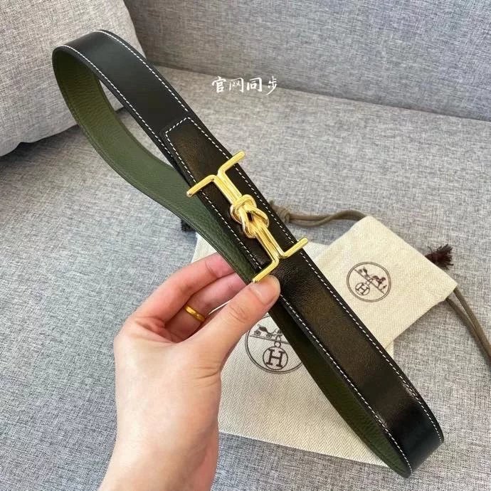 Hermes Belt Top version 【New products in stock】Leather Belt Men's Leather3.2mm Fashion H Buckle Double-Sided Casual Belt Men's and Women's Belt