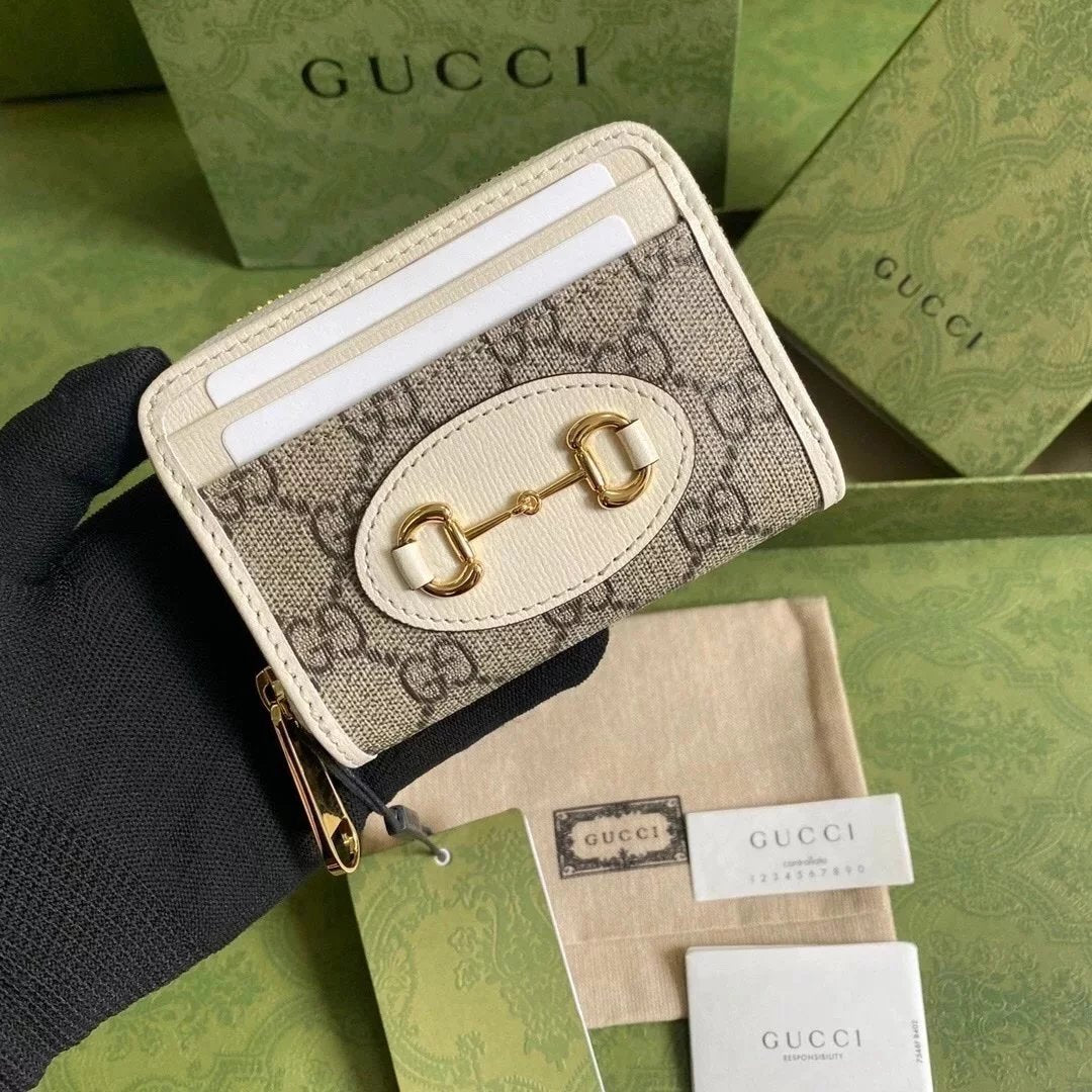 Gucci Wallet Top version 【Original Leather】Men's and Women's Mini Purse Card Holder Horsebit Buckle Short Wallet Wallet Men's Wallet Women's Wallet Short Wallet1955Series Short Card Holder621887