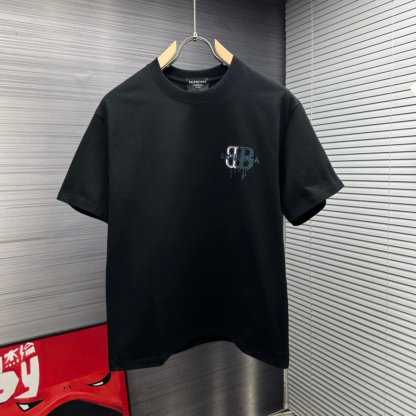 Balenciaga T-shirt Back Fleece Three-Dimensional Pressed Glue logo round Neck Short Sleeve25ss New Pure Cotton Unisex Style T T-shirt OS Loose Fit Base Shirt Top Half Sleeve T-Shirt