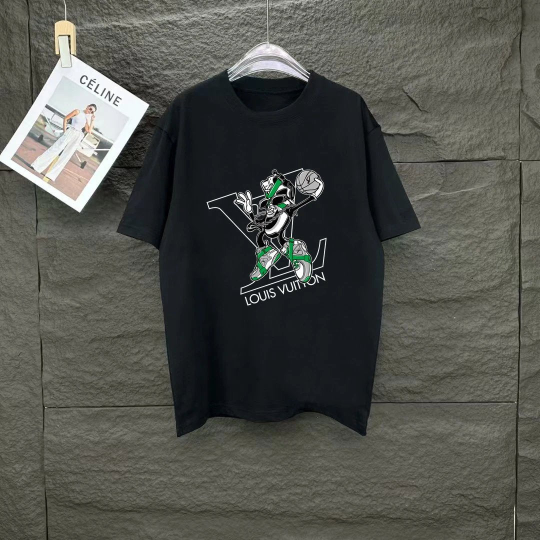 Louis Vuitton LV T-shirt Chest Brand and Basketball Pattern Print logo round Neck Short Sleeve25ss New pure cotton T Unisex T-Shirt OS Drop Shoulder Loose Fit Base Shirt Top T-Shirt Short Sleeve