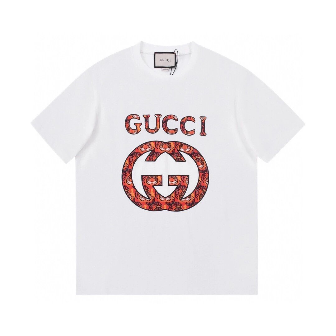 Gucci T-shirt Double-breasted G Digital Tiger Print logo round Neck Short Sleeve25ss New Pure Cotton Unisex Style T T-shirt OS Loose Fit Base Shirt Half Sleeve T-Shirt Top Half Sleeve