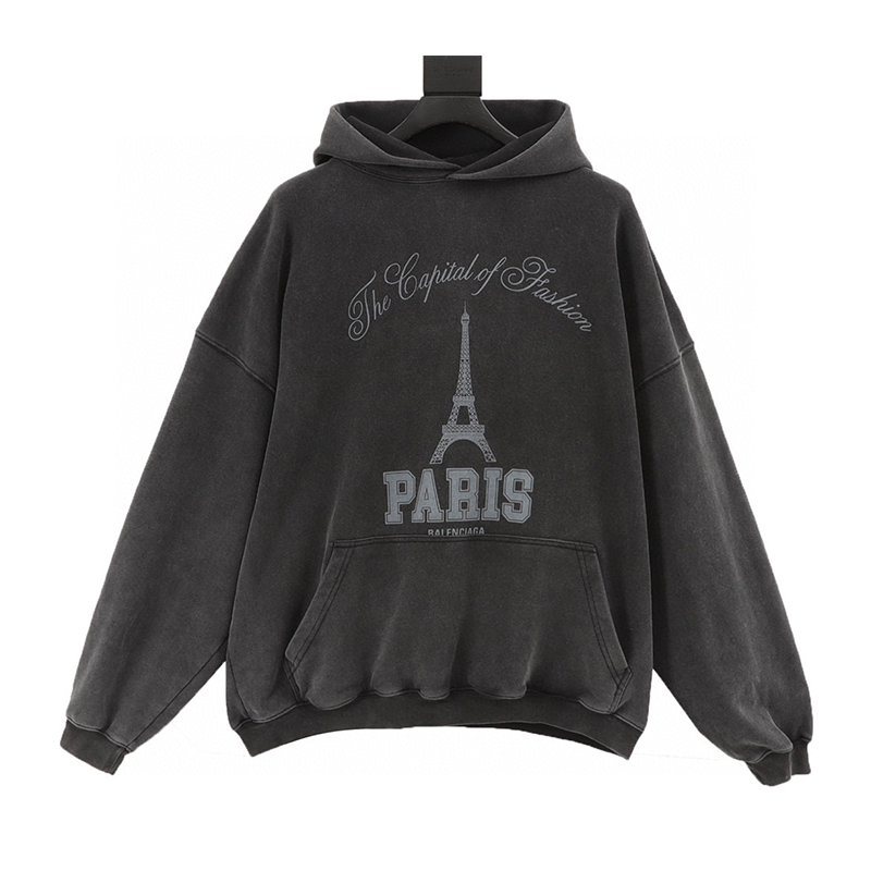 Balenciaga Hoodie Tower Printing Washed Hooded Sweater for Men and Women