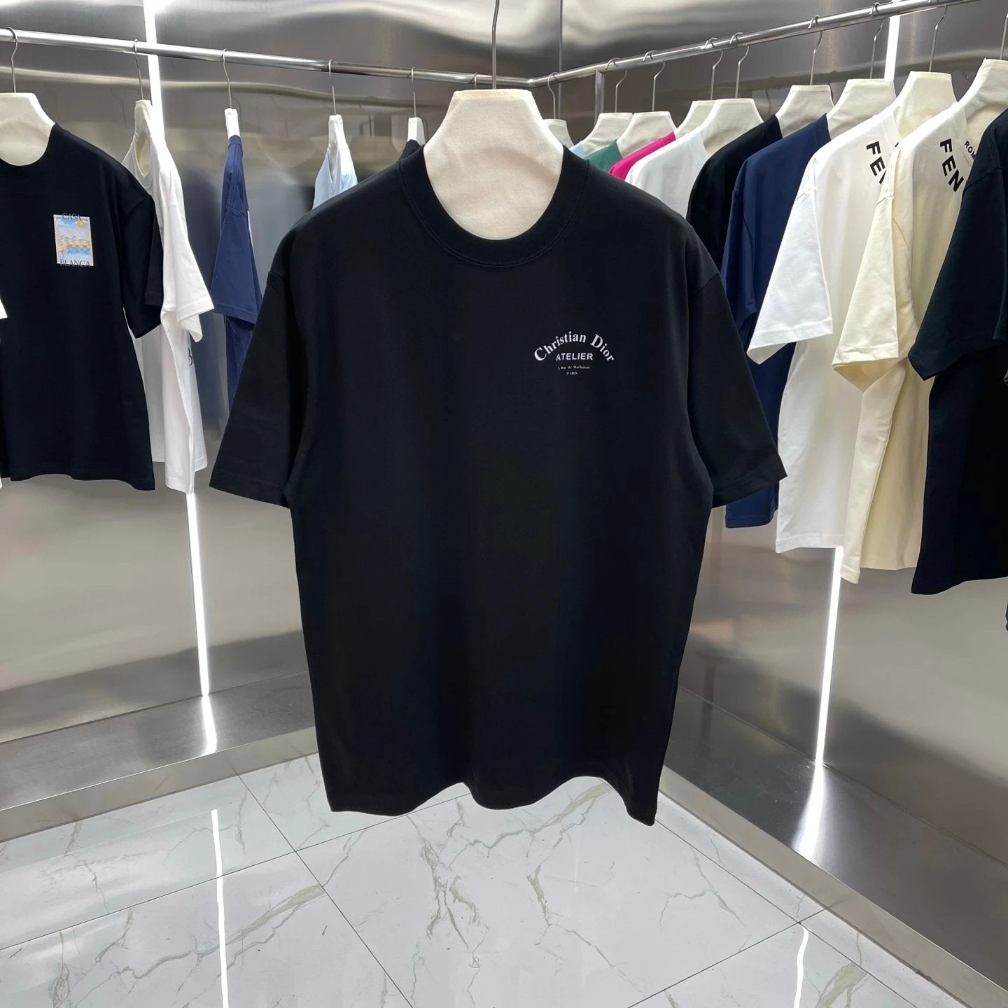 Dior T-shirt Backside Letter Print logo round Neck Short Sleeve25ss New pure cotton T Unisex T-Shirt OS Drop Shoulder Loose Fit Base Shirt Top T-Shirt Short Sleeve