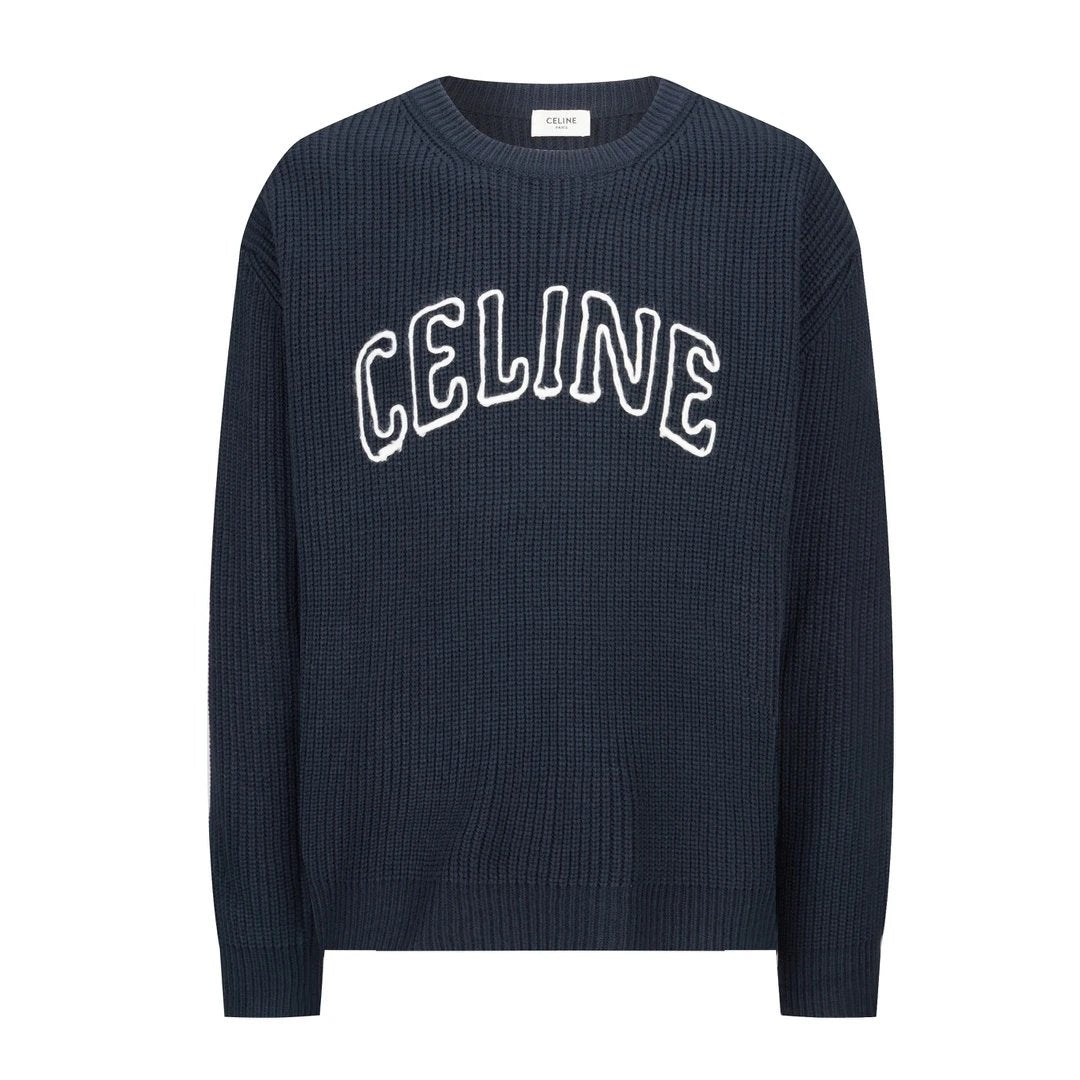 Celine Sweater 24SS Celine Hollow Embroidery Round Neck Sweater Long Sleeve Pullover Thickened Lazy Style OS Loose Fit Knit Jacket Unisex Casual Wearable Inside and Outside Versatile