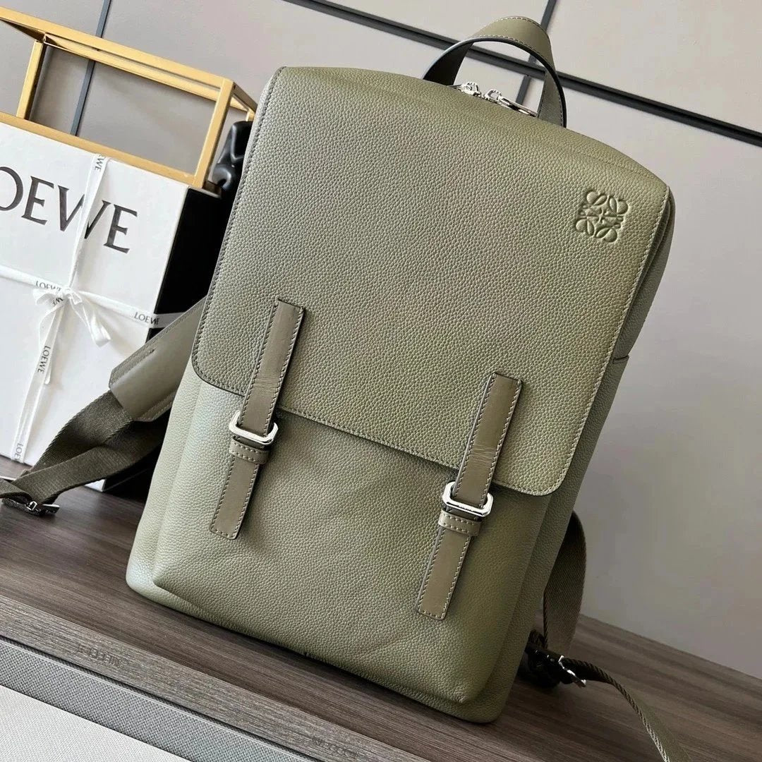 LOEWE Backpack Top version 【Original Highest Version】New Men's MilitaryBackpack Backpack Military Bag Particle Calfskin Travel Bag Portable Backpack Men's Backpack Schoolbag Large Capacity Travel Bag Luggage Bag Men's and Women's Bags