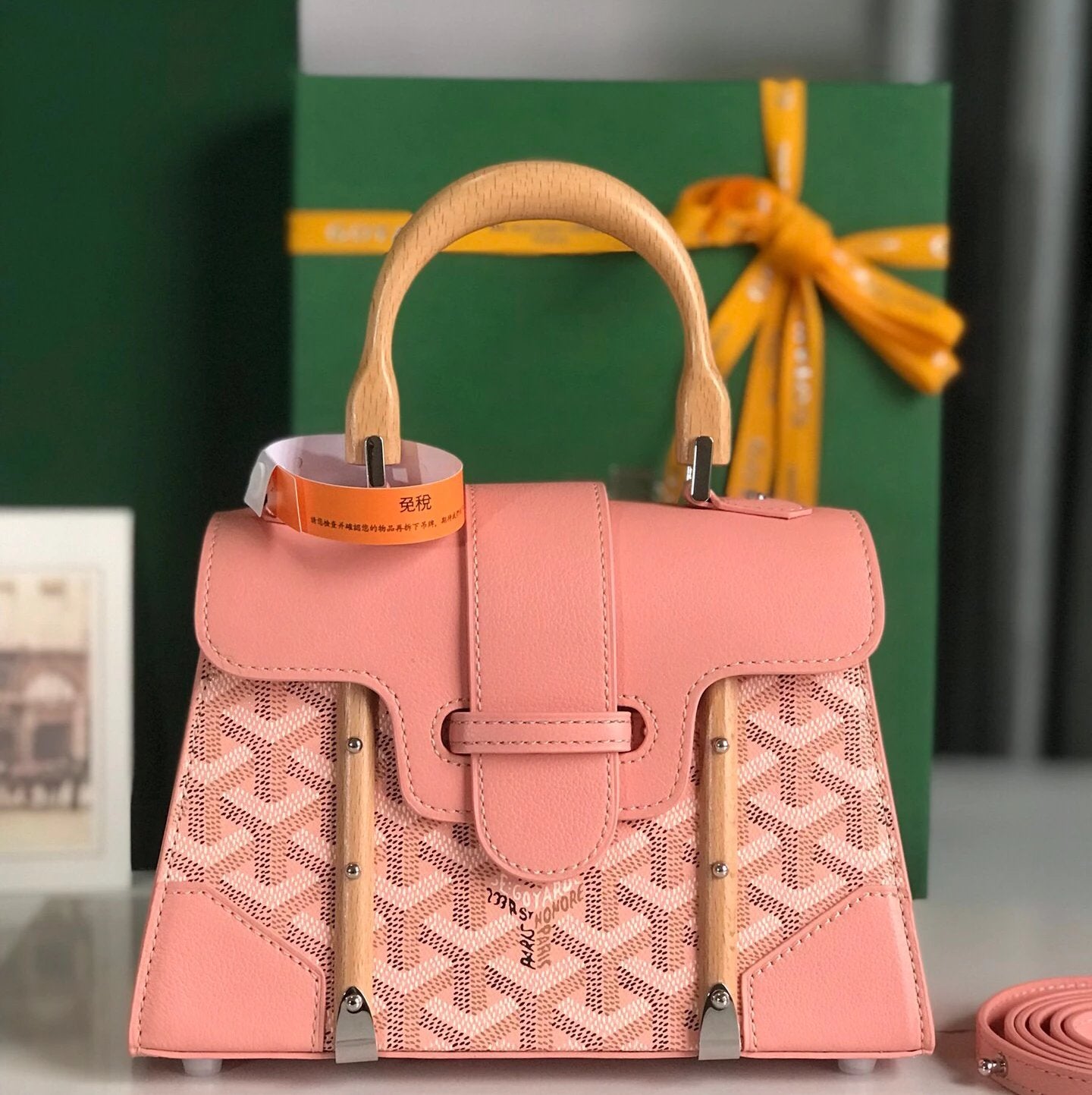 Goyard Bag Top version New Saigon Bag Handbag Small Size Saigon Saigon Bag mini Bag Small Size Handbag Celebrity Same Style Leather Crossbody Kelly Bag Women's Wooden Handle Handbag