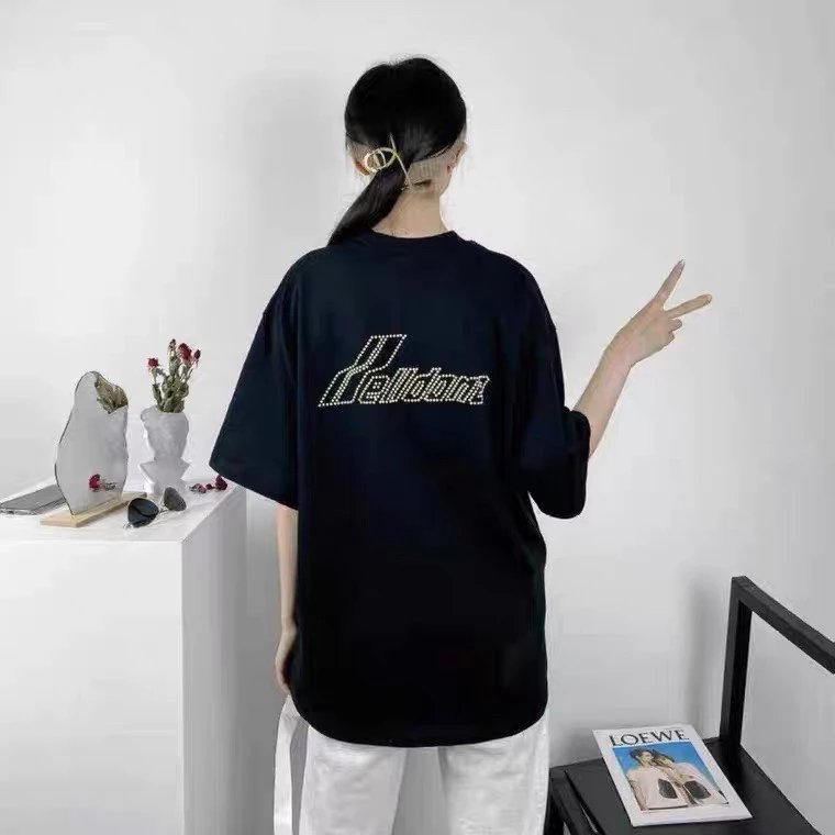 We11done T-shirt Correct Version Yellow Pearl logo Hot Pearl Rhinestone Men's and Women's Loose Short Sleeve T T-shirt