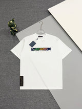 Louis Vuitton LV T-shirt Gradient Toothbrush Embroidery on the Chest logo round Neck Short Sleeve25ss New Pure Cotton Unisex Style T Casual T-Shirt Base Layer Shirt OS Loose Fit Half Sleeve Top Plus Size