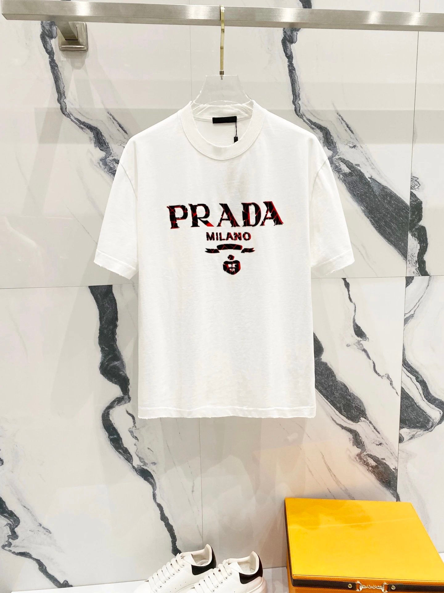 PRADA T-shirt Chest Crack Silicone Letters logo round Neck Short Sleeve25ss New Pure Cotton Unisex Style T T-shirt OS Loose Fit Base Shirt Half Sleeve T-Shirt Top Half Sleeve