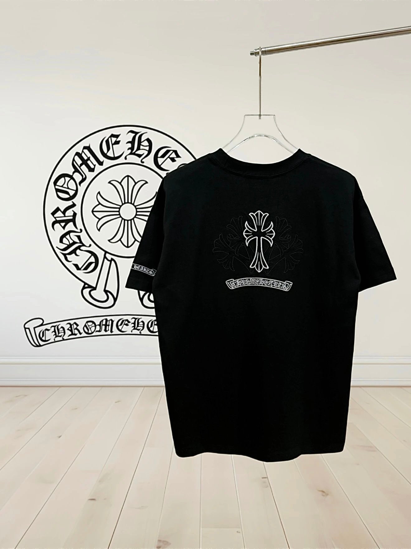 Chrome Hearts T-shirt Tabernaemontana divaricata logo round Neck Short Sleeve25ss New Pure Cotton Unisex Style T Casual T-Shirt Base Layer Shirt OS Loose design