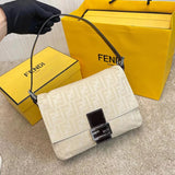 FENDI Women's Bag Top version Underarm Bag Middle-Ancient Classic Double F Presbyopic vintage Baguette Canvas Original Leather Calfskin Portable Shoulder Bag FF Buckle Brown Flip Vintage Women's Bag Cosmetic Bag Lunch Box Bag Crossbody Bag