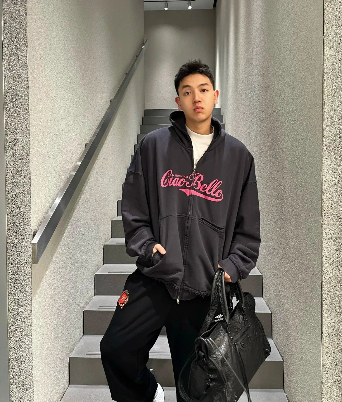 Balenciaga Hoodie Top version24ssCiaoBello Printed Vintage Distressed Zip-Up Hoodie Sweatshirt Jacket Unisex Sports Casual OS Loose fit versatile style